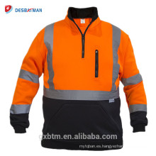 Sudadera de seguridad al por mayor Naranja Hi Vis Chaqueta reflectante Jersey Cremallera ANSI Clase 3 jersey de alta visibilidad para el trabajo nocturno